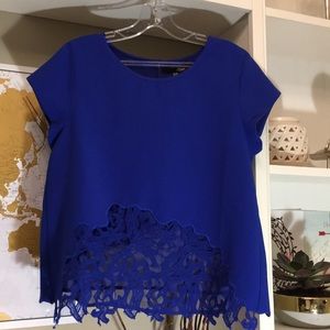 Gorgeous blue top with lace front cut off